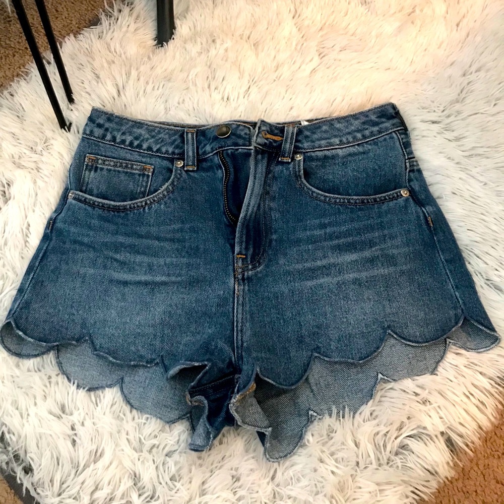 Scalloped High Waisted Jean Shorts